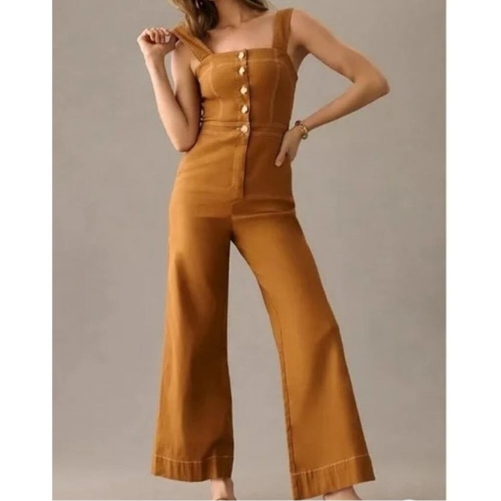Maeve Anthropologie‎ Portside Colette Overall Wide Leg Jumpsuit Brown Size 2